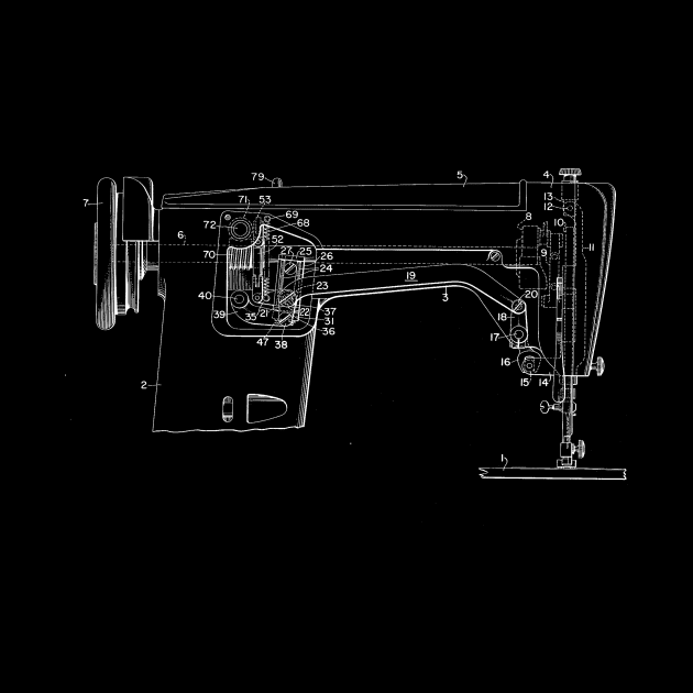 Zigzag Mechanism for Sewing Machine Vintage Patent Hand Drawing by TheYoungDesigns