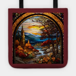 Stained Glass Window Of Autumn Scenery Tote