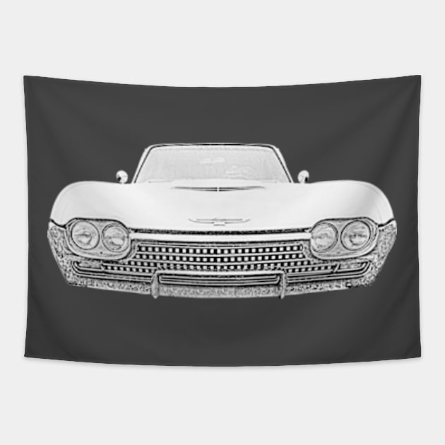 Ford Thunderbird 1962 American classic car monochrome Tapestry by soitwouldseem