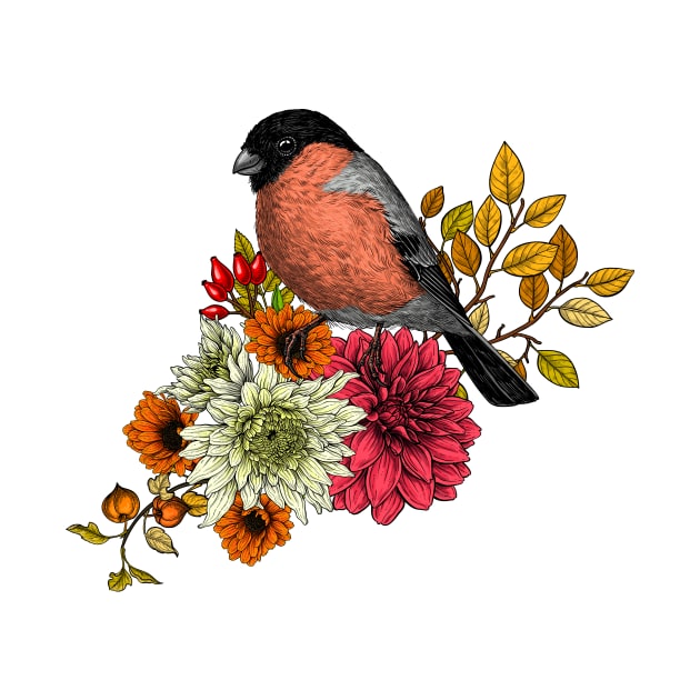 Bullfinch on autumn bouquet by katerinamk