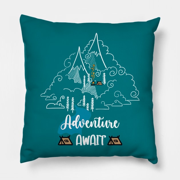 Adventure Await Pillow by Athikan