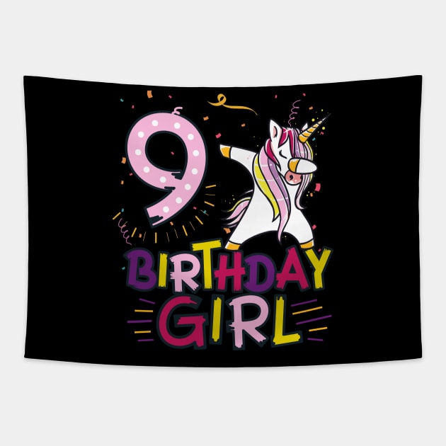 Funny Birthday Gift 9 year old Girl Dabbing Unicorn T-Shirt Tapestry by Pummli