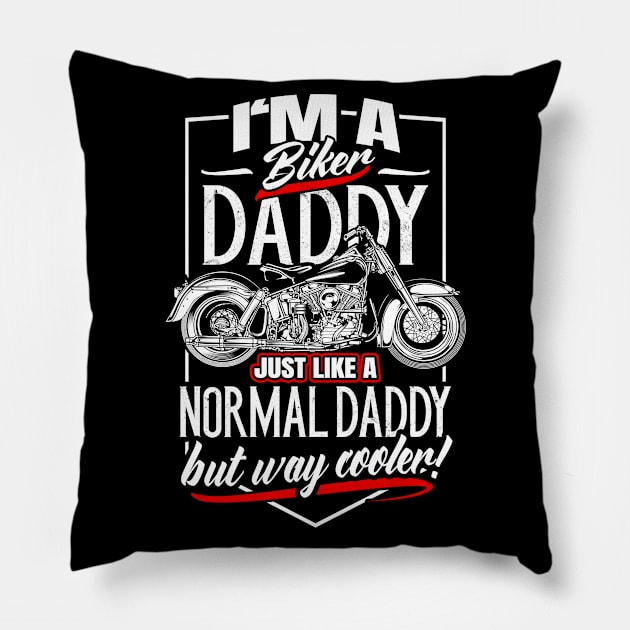 Cool Biker Dad Motorcyclist Pillow by Foxxy Merch