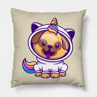 Cute Pug Dog Astronaut Wearing Unicorn Costume Cartoon Pillow