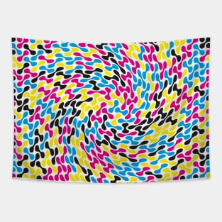 CMYK Twisted Metaballs Pattern (White) Tapestry