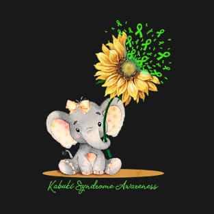 Kabuki Syndrome Awareness Cute Elephant Sunflower Lime T-Shirt