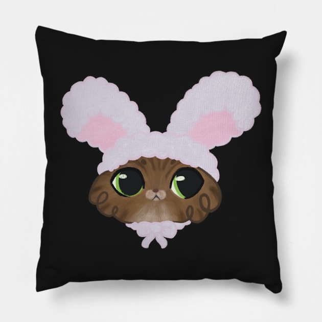 Cat in a bunny hat Pillow by IcyBubblegum