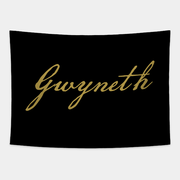 Gwyneth Typography Gold Script Tapestry by ellenhenryart