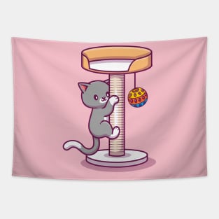 Cute Cat Climbing And Playing Ball Tapestry