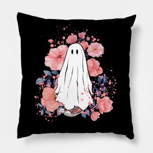 Halloween Ghost Flowers Pillow