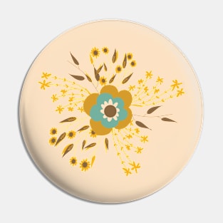 Retro Flower Cottage Mustard Pin