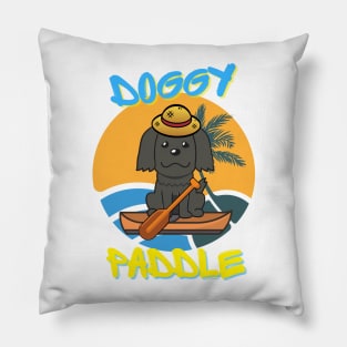 Cute black sheepdog doing the doggy paddle on a boat Pillow