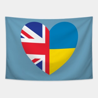 UK Supports Ukraine, UK Stands With Ukraine, Heart With Combined Flags Tapestry