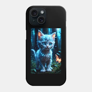 A Cat looks at a luminous butterfly Phone Case