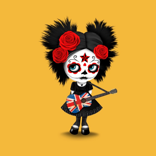 Sugar Skull Girl Playing Union Jack British Flag Guitar by jeffbartels