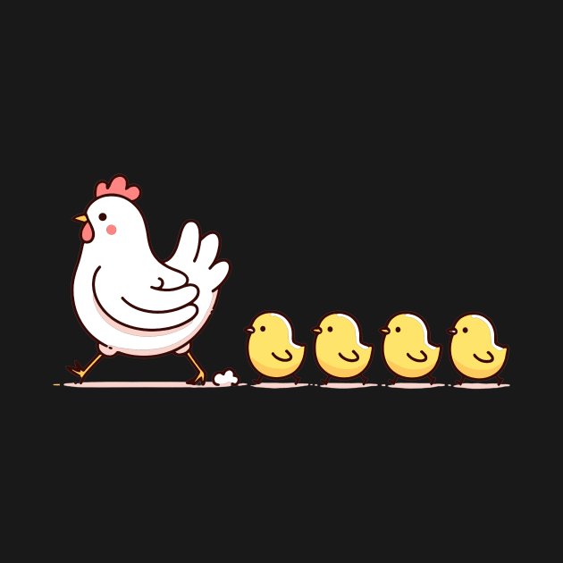 Little chicks follow chicken mom by Ingridpd