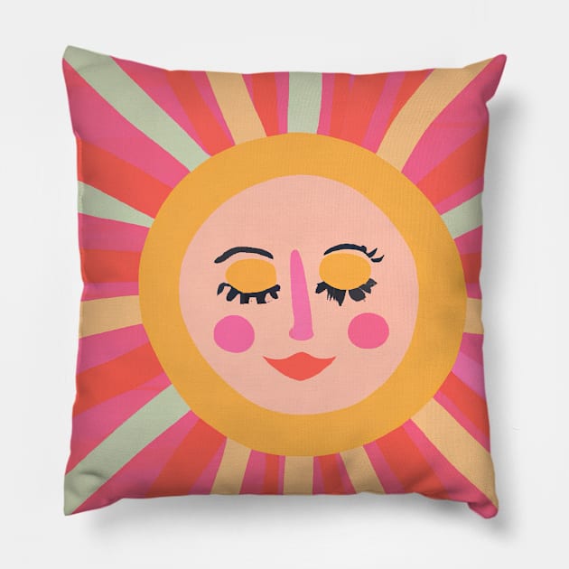 Minimalist Sun Face Pillow by maxcode