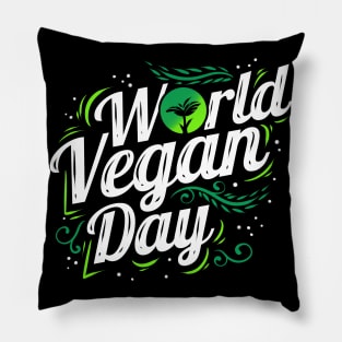 White And Green World Vegan Day Logo, Go Vegan Pillow