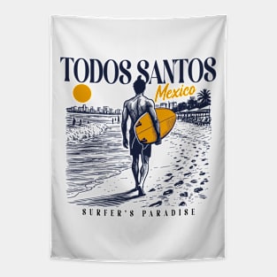 Vintage Surfing Todos Santos, Mexico // Retro Surfer Sketch // Surfer's Paradise Tapestry