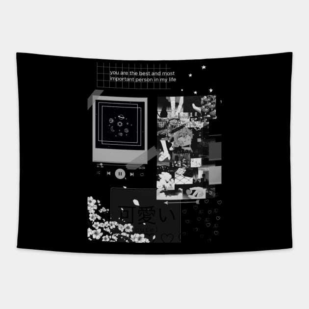 Grunge aesthetic beautiful anime animecore black and white gothic Tapestry by AGRHouse