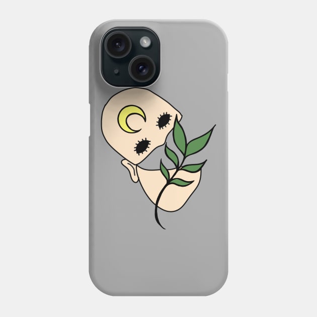 Surreal Black Eyed Plant Person with Crescent Moon Face Tattoo Phone Case by Tenpmcreations