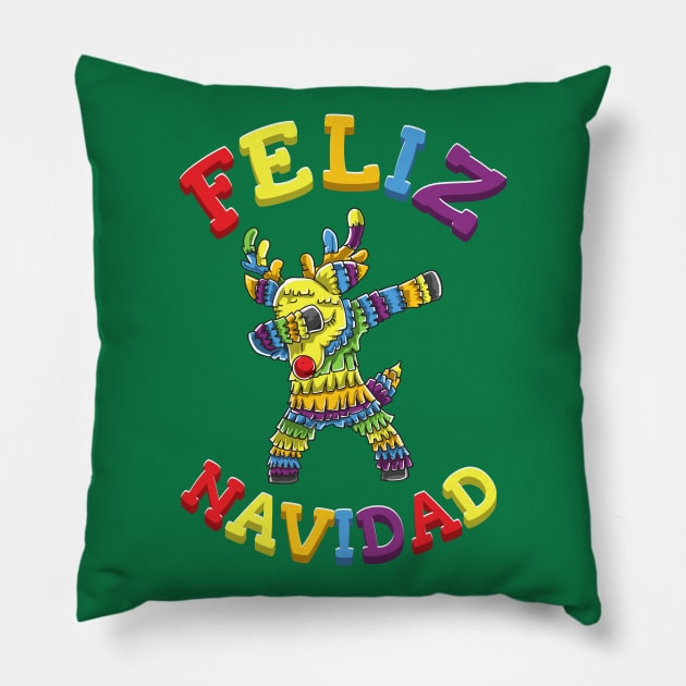 Feliz Navidad Merry Christmas Pinata Reindeer Mexican Mexico Pillow by E