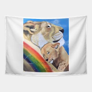 Love between mother and baby lion Tapestry