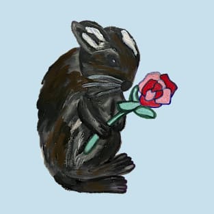 Black Rabbit with Rose Painting T-Shirt