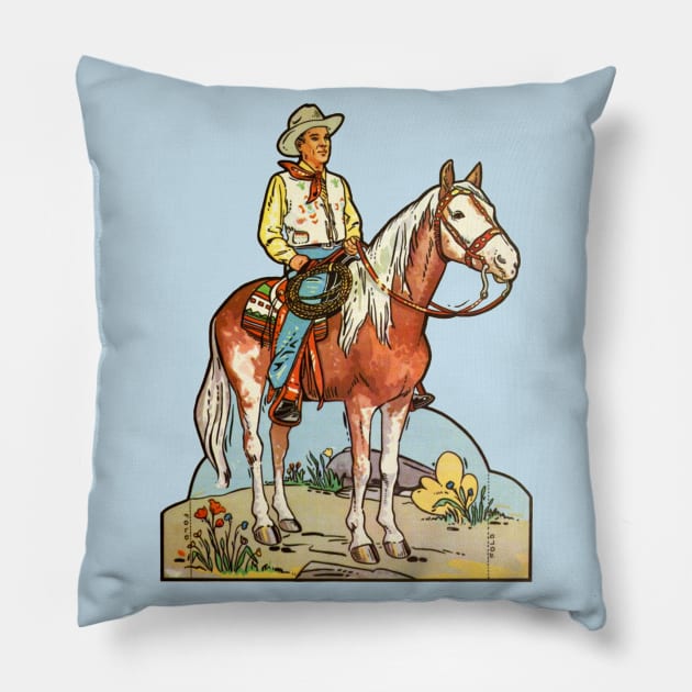 Vintage 70s Style Cowboy Illustration Pillow by CultOfRomance