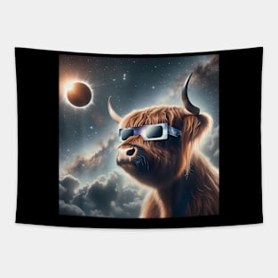 2024 Solar Eclipse Highland Cow ing Totality Tapestry