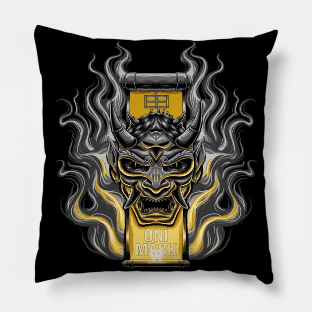 Japanese Hannya Mask Pillow by Nekogama