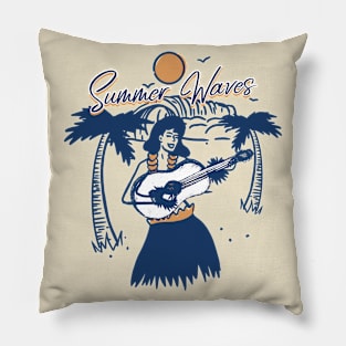 Guitar lover girl in summer Pillow