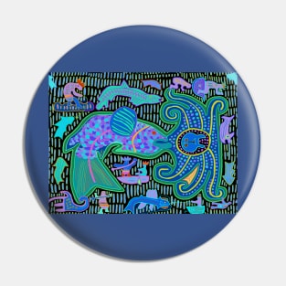 Kuna Indian Octopus and Fishermen Pin