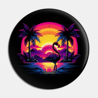 Vaporwave Summer Sunset Flamingo Pin