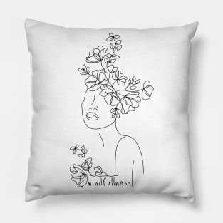 Frau mit Blumen im Haar, Minimalistisch, Line-Art Pillow