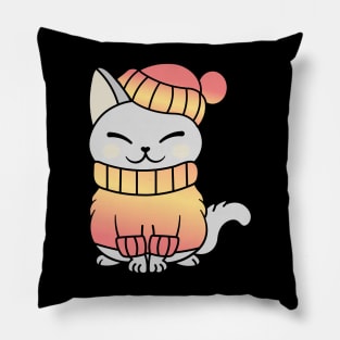 Cute Cozy Colorful Snow Winter Cat Kitty Pillow