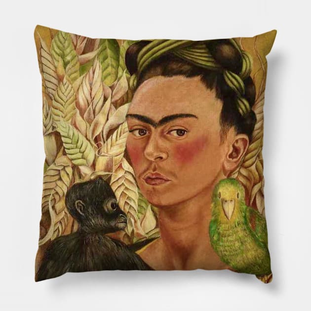 Self Portrait with Monkey and Parrot by Frida Kahlo Pillow by FridaBubble