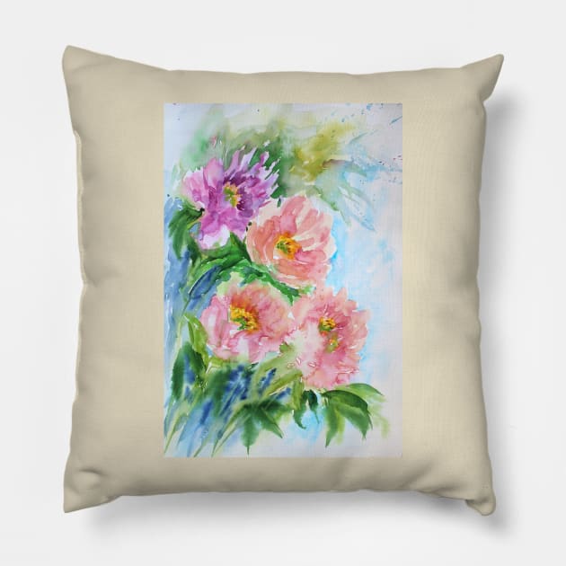 Colors of May Watercolor Painting Pillow by SvitlanaProuty