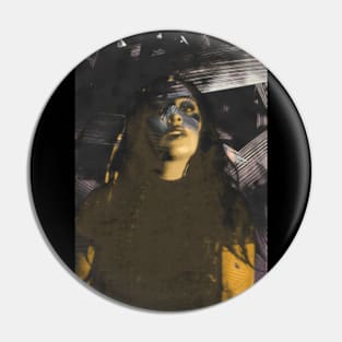 Beautiful girl. Sci-fi. Metal, and yellow light. Pin