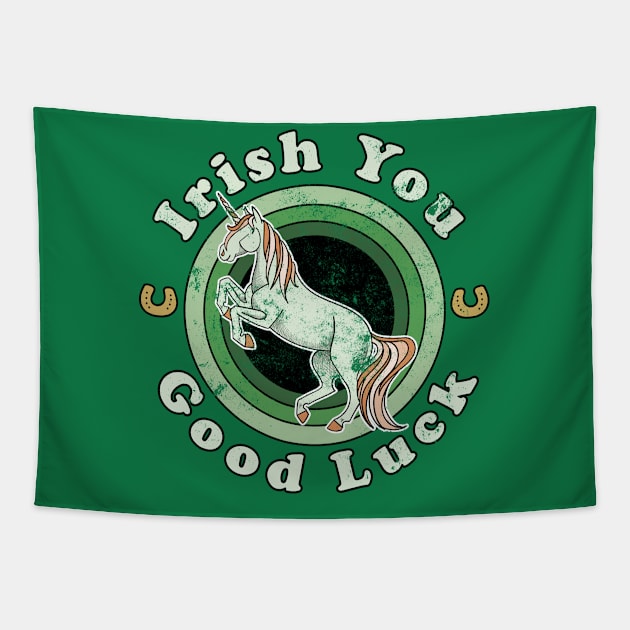 Irish You Good Luck - Vintage St Patricks Day Unicorn Tapestry by FatCatSwagger