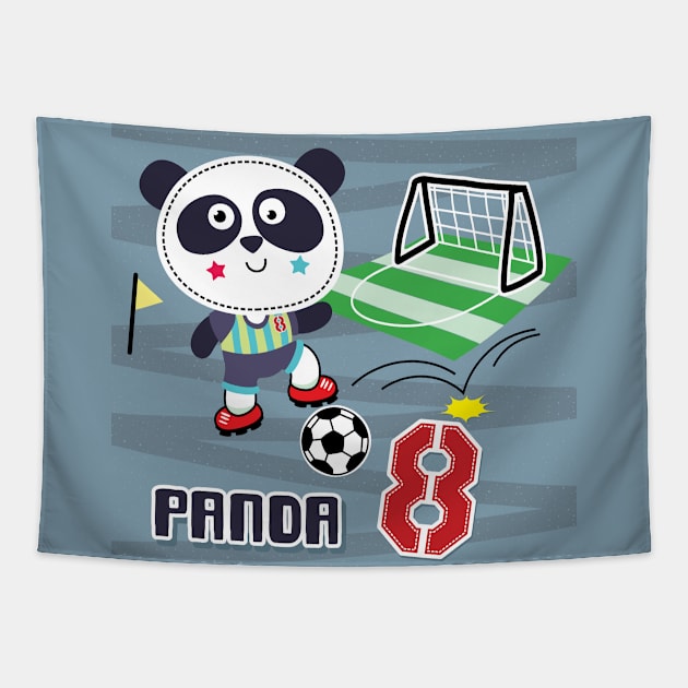 panda plays football 8 Tapestry by TulipDesigns