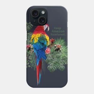 Polygonal art of macaw birds with keep amazon wording. Phone Case