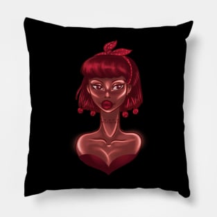 Cherry Lady Black Pin Up Girl Pillow