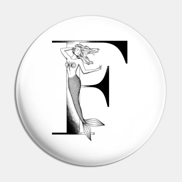 Mermaid Monogram F Pin by Elizabeth Weglein Art