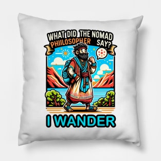 Wandering Wisdom: The Nomad Philosopher's Quip Pillow