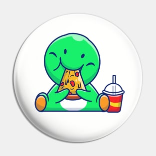 Cute Dinosaur Eating Pizza Cartoon Pin