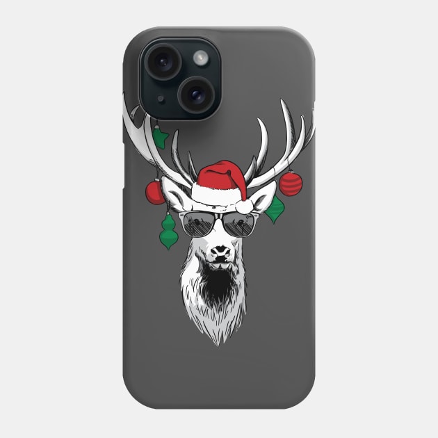 Cool Reindeer with Sunglasses Funny Christmas Design Phone Case by polliadesign