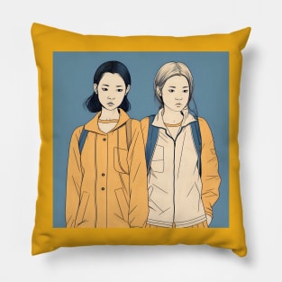 Two Asian Hipster Young Female Friends Pillow