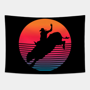 Rodeo Bull rider retro sunset Tapestry