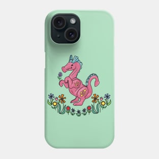 Happy Little Pink Dragon Smelling Flowers Phone Case